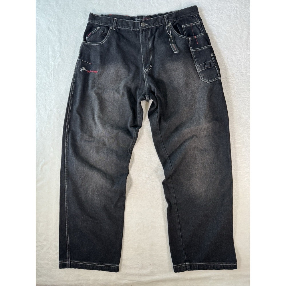 Vintage FUBU Collection Jeans Mens **42** Black Denim Baggy‎ Carpenter Hip Hop